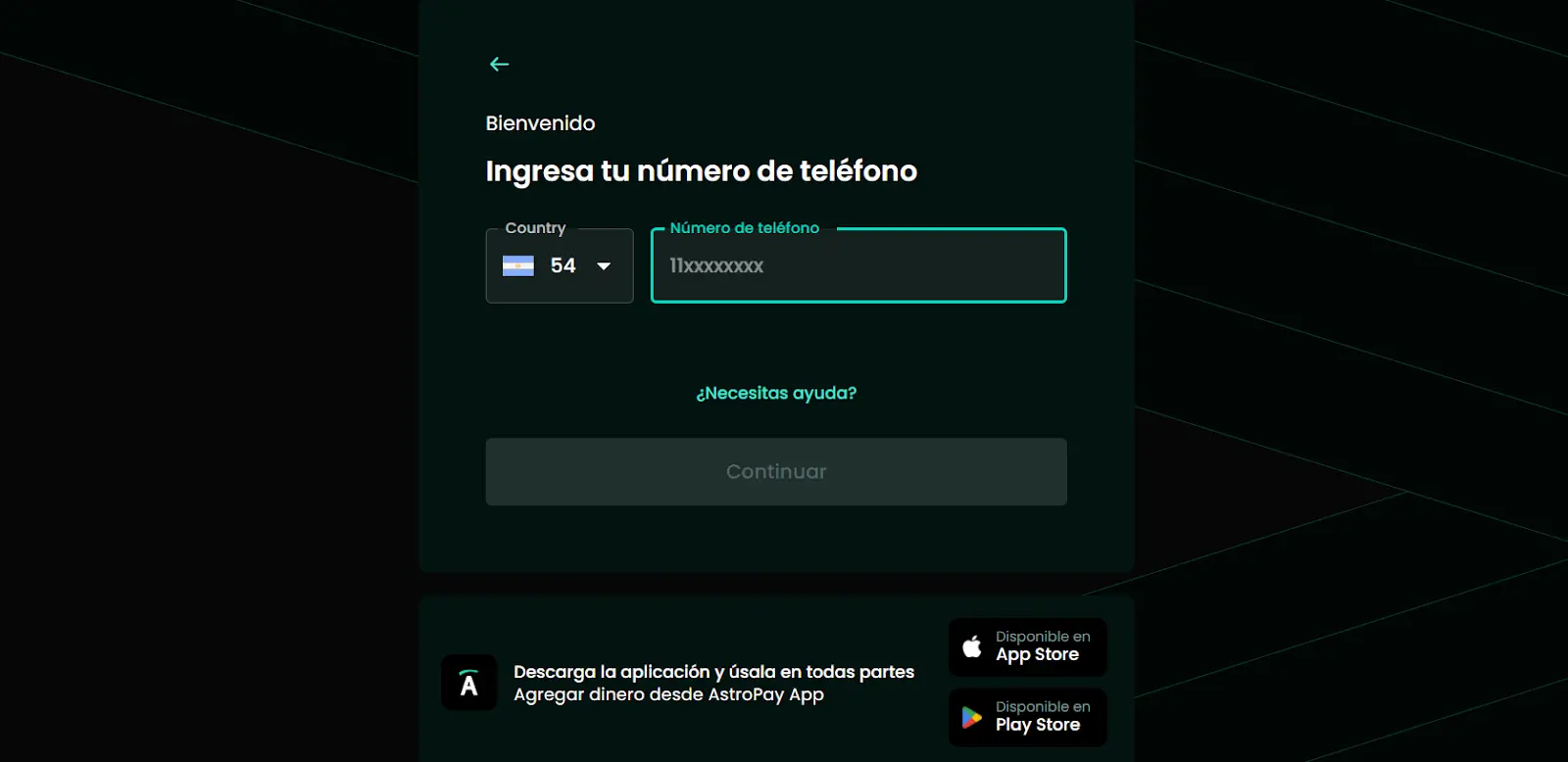 Usa tu teléfono para crear una nueva cuenta formulario registro